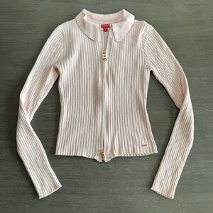 Guess Y2K Double Zipper Ribbed Pink Cardigan Top XS